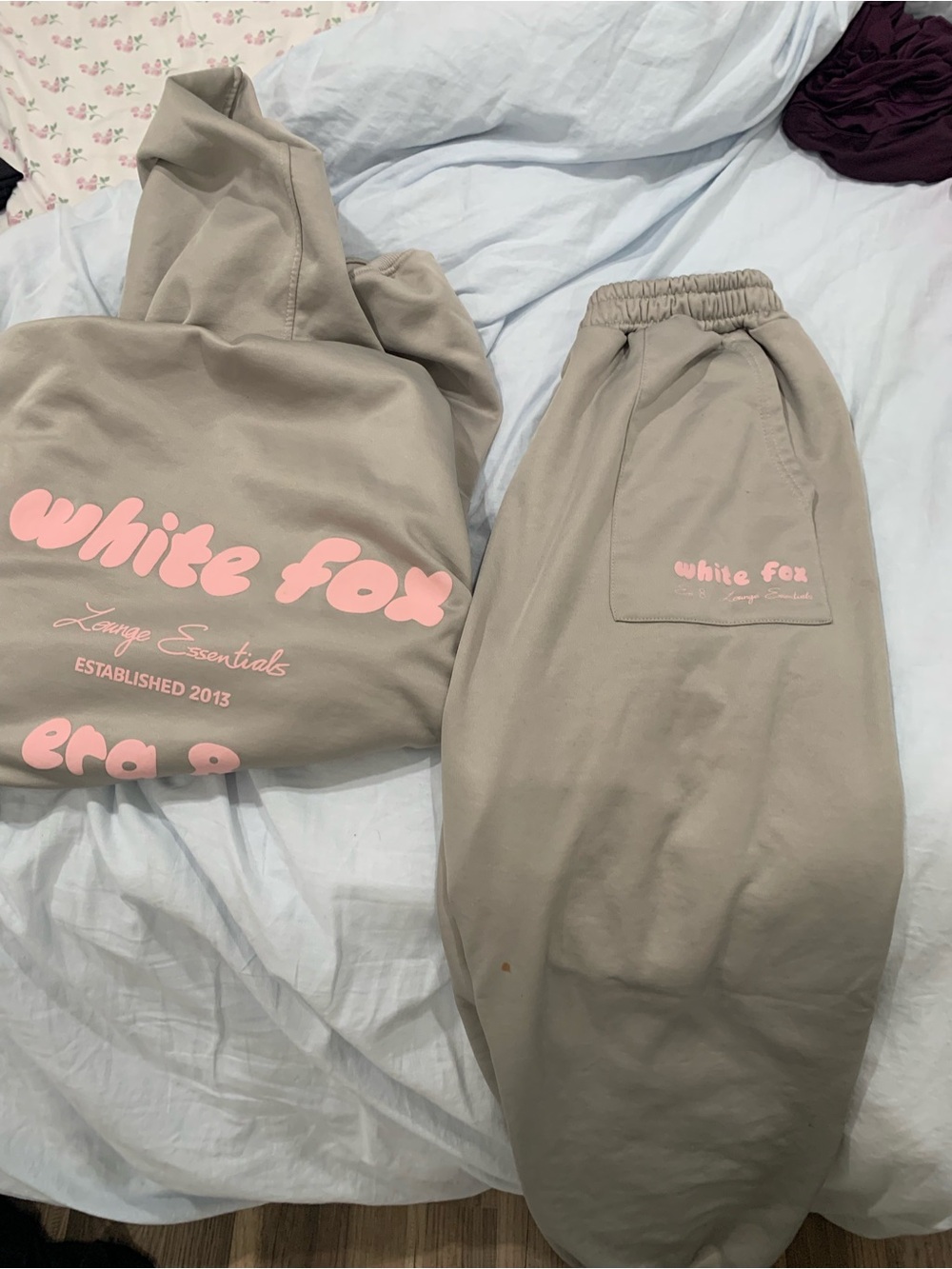 SHEIN Taupe Lounge Jogger Set with Pink Logo